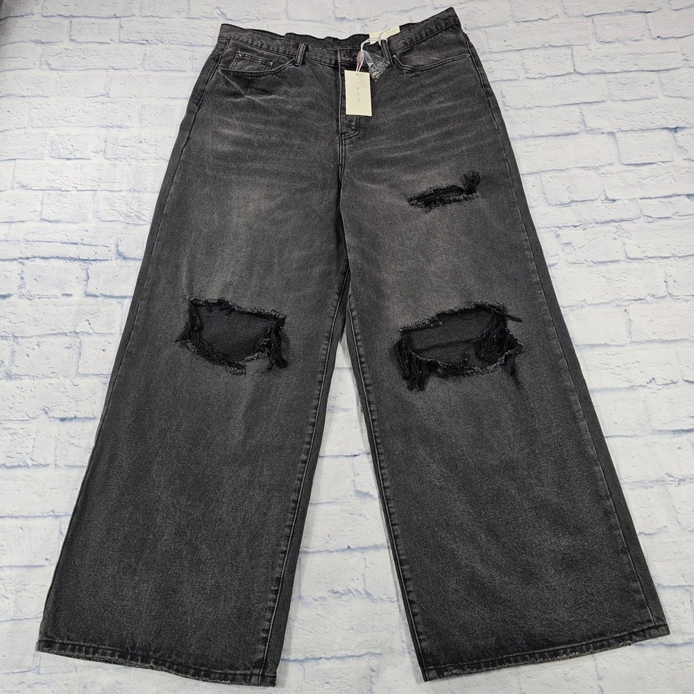 mnml Blowout Rave Denim MENS 38X32 Vintage Black Distressed Wide Leg Jeans